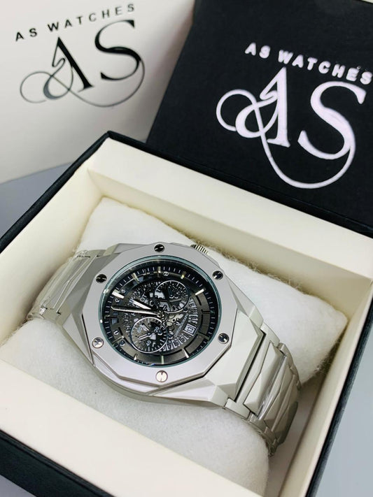 HB Diamond Cut Skl Silver Black